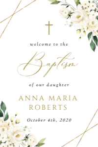 White Flowers Welcome Sign, Baptism Sign, Printable File, SH138, 24x36: Cream White Flowers Baptism Mini Bundle - Party Items