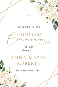 Cream White Flowers Welcome Sign - First Holy Communion Sign design preview