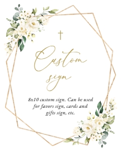 White Flowers Custom Sign, Printable File, SH138 SH139: Cream White Flowers Baptism Mini Bundle - Party Items