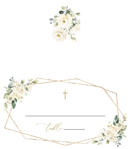 White Flowers Place Card, Tent Card, Baptism, First Holy Communion, Printable File, SH138 SH139 SH140 SH141: Cream White Flowers Place Card - Baptism - First Communion