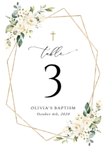 White Flowers Table Numbers, Baptism Stationery, Printable File, SH138: Cream White Flowers Baptism Mini Bundle - Party Items