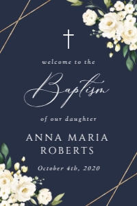 Navy and Cream White Flowers Welcome Sign - Baptism Sign design preview