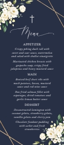 Navy and White Flowers Menu, Baptism, First Holy Communion, Printable File, SH140 SH141: Navy and Cream White Flowers Menu - Baptism - First Communion