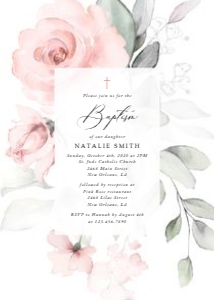 Blush Pink Flowers Baptism Invitation design preview