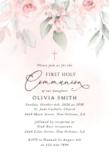 Blush Pink Flowers First Holy Communion Invitation design preview