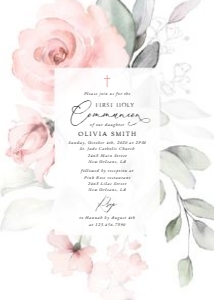 Blush Pink Flowers First Holy Communion Invitation design preview