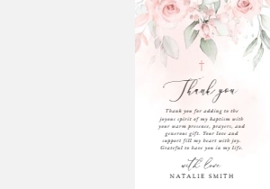 Blush Pink Flowers Baptism Thank You Card design preview