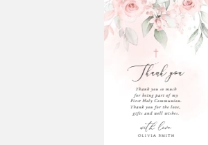 Blush Pink Flowers Thank You Card With Photo, First Holy Communion, Printable File, SH143: Blush Pink Flowers First Holy Communion Thank You Card
