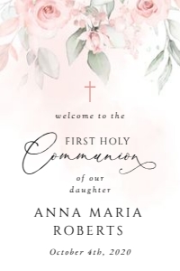Blush Pink Flowers Welcome Sign First Holy Communion Sign design preview