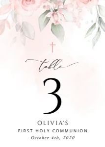 Blush Pink Flowers First Holy Communion Table Number Sign design preview