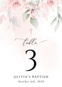 Blush Pink Flowers Baptism Table Number Sign design preview