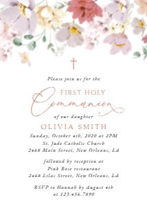 Colorful Flowers First Holy Communion Invitation design preview