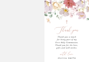 Colorful Flowers First Holy Communion Thank You Card design preview