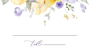 Purple and Yellow Flowers Place Card - Baptism - First Communion design preview