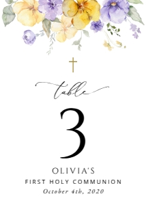 Purple and Yellow Flowers First Holy Communion Table Number Sign design preview