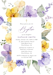 Purple and Yellow Flowers Baptism Invitation design preview