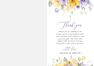 Purple and Yellow Flowers Thank You Card With Photo, Baptism, Printable File, SH146: Purple and Yellow Flowers Baptism Thank You Card