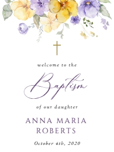 Purple and Yellow Flowers Welcome Sign - Baptism Sign design preview