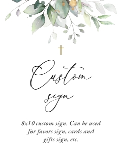 Greenery and Gold Custom Sign - Baptism - First Holy Communion design preview