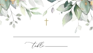 Greenery Place Card, Flat Card, Baptism, First Holy Communion, Printable File, SH148 SH149: Greenery and Gold Place Card - Baptism - First Holy Communion