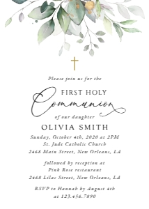 Greenery and Gold First Holy Communion Invitation design preview