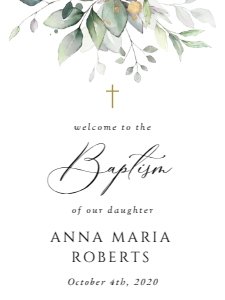 Greenery Welcome Sign, Baptism Sign, Printable File, SH148, 18x24: Greenery and Gold Welcome Sign - Baptism Sign - Party Sign