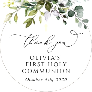 Eucalyptus Leaves and Greenery First Communion Favor Tags design preview