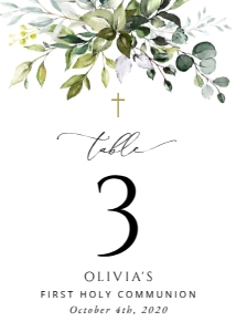 Eucalyptus Table Numbers, First Holy Communion Stationery, Printable File, SH151: Eucalyptus Leaves and Greenery First Communion Mini Bundle