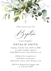 Eucalyptus Leaves and Greenery Baptism Invitation design preview