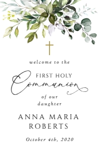 Eucalyptus Welcome Sign, First Holy Communion Sign, Printable File, SH151, 24x36: Eucalyptus Leaves and Greenery First Communion Mini Bundle