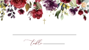 Burgundy, Purple and Pink Flowers Place Card, Flat Card, Baptism, First Holy Communion, Printable File, SH152 SH153: Burgundy, Purple and Blush Flowers First Communion Mini Bundle