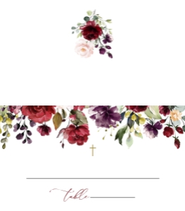 Burgundy, Purple and Pink Flowers Place Card, Tent Card, Baptism, First Holy Communion, Printable File, SH152 SH153: Burgundy, Purple and Blush Flowers First Communion Mini Bundle