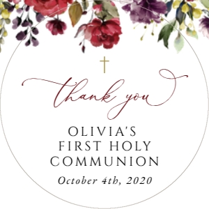 Burgundy, Purple and Pink Flowers First Holy Communion Circle Favor Tags, Printable File, SH153: Burgundy, Purple and Blush Flowers First Communion Mini Bundle