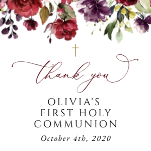 Burgundy, Purple and Pink Flowers First Holy Communion Square Favor Tags, Printable File, SH153: Burgundy, Purple and Blush Flowers First Communion Mini Bundle