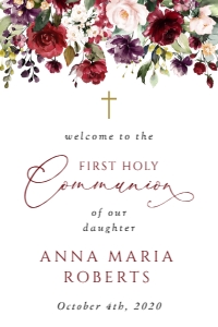Burgundy, Purple and Pink Flowers Welcome Sign, First Holy Communion Sign, Printable File, SH153, 24x36: Burgundy, Purple and Blush Flowers First Communion Mini Bundle