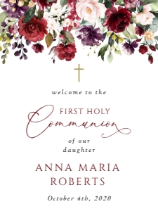 Red, Purple and Blush Flowers First Holy Communion Welcome Sign design preview