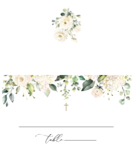 White Flowers Place Card, Tent Card, Baptism, First Holy Communion, Printable File, SH154 SH155: Cream White Flowers First Holy Communion Mini Bundle