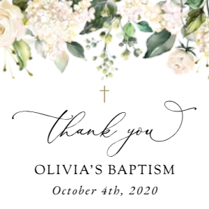 Cream White Flowers Baptism Favor Tags design preview
