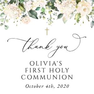 White Flowers First Holy Communion Square Favor Tags, Printable File, SH155: Cream White Flowers First Holy Communion Mini Bundle