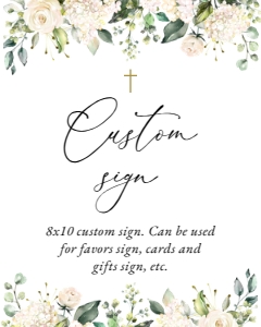 White Flowers Custom Sign, Baptism, First Holy Communion, Printable File, SH154 SH155: Cream White Flowers First Holy Communion Mini Bundle