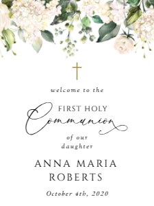 White Flowers Welcome Sign, First Holy Communion Sign, Printable File, SH155, 18x24: Cream White Flowers First Holy Communion Mini Bundle