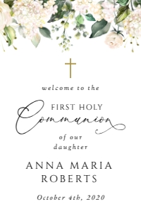 White Flowers Welcome Sign, First Holy Communion Sign, Printable File, SH155, 24x36: Cream White Flowers First Holy Communion Mini Bundle