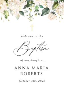 White Flowers Welcome Sign, Baptism Sign, Printable File, SH154, 18x24: Cream White Flowers Welcome Sign - Baptism Sign - Party Sign