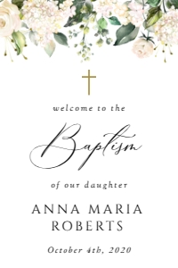 White Flowers Welcome Sign, Baptism Sign, Printable File, SH154, 24x36: Cream White Flowers Welcome Sign - Baptism Sign - Party Sign