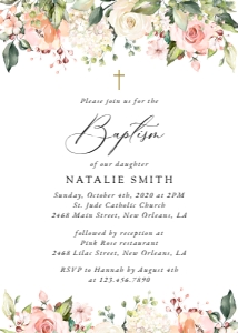 Pink, Orange and White Flowers Baptism Invitation, Baptism Stationery, Printable File, SH156: Pink, Orange and White Flowers Baptism Invitation