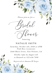 Dusty Blue Flowers Bridal Shower Invitation, Bridal Shower Stationery, Printable File, SH160: Dusty Blue Flowers Bridal Shower Invitation