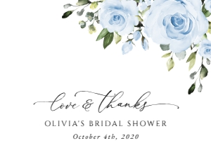 Dusty Blue Flowers Thank You Card, Bridal Shower Stationery, Printable File, SH160: Dusty Blue Flowers Bridal Shower Thank You Card