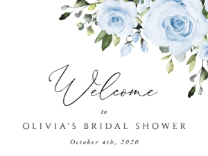 Dusty Blue Flowers Welcome Sign, Bridal Shower Sign, Printable File, SH160, 18x24: Dusty Blue Flowers Welcome Sign - Bridal Shower Sign - Party Sign