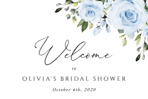 Dusty Blue Flowers Welcome Sign, Bridal Shower Sign, Printable File, SH160, 24x36: Dusty Blue Flowers Welcome Sign - Bridal Shower Sign - Party Sign