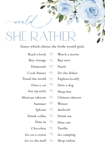 Dusty Blue Flowers Bridal Shower Games Bundle - Set of 3 Games design preview